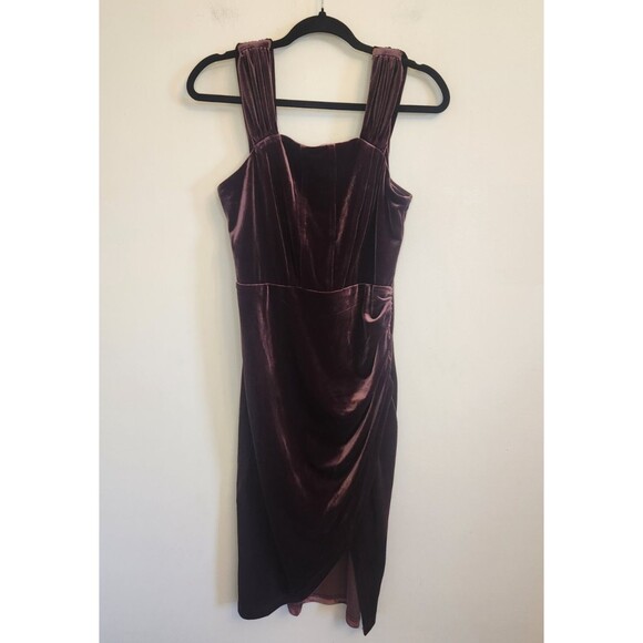 Cache Velvet Plum Purple Cocktail Midi Dress Side Ruched Size‎ 8 NWT - Picture 2 of 11